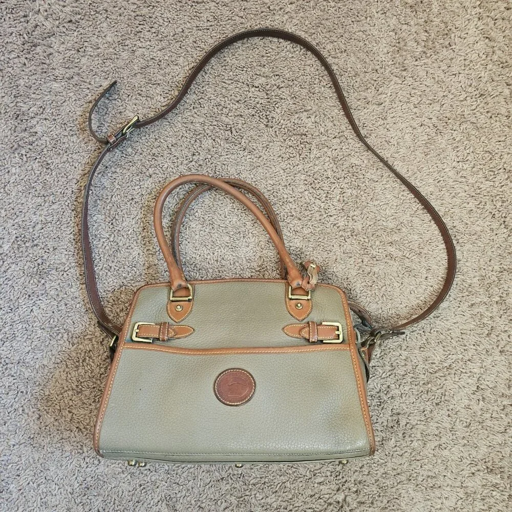 Dooney & Bourke R212 Buckle Satchel AWL Leather Crossbody Top Handle Beige USA - Picture 1 of 16